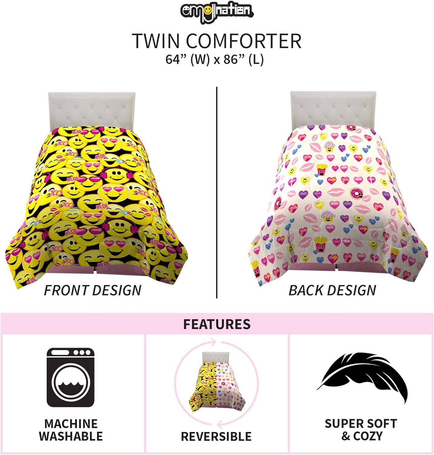 Franco Kids Bedding Super Soft Comforter, Twin Size 64" x 86", Emojination - image 3 of 5