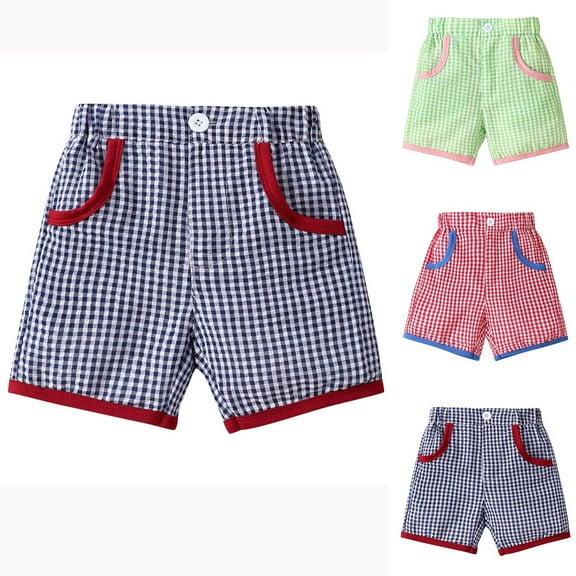 NAISIBABY Girls Bermuda Shorts, Fashion Cute Plaid Elastic Waist Summer Casual Pull-On Shorts Navy 3-4T