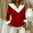 thumbnail image 2 of IWRICH Christmas T Shirts for Women Xmas V Neck Trim Tees Casual Loose Long Sleeve Pullover Tops Red XL, 2 of 8