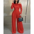thumbnail image 6 of CHICME Jumpsuits for Women Dressy Pearls Decor Long Sleeve Casual Ruched Wide Leg Rompers Red-M, 6 of 8