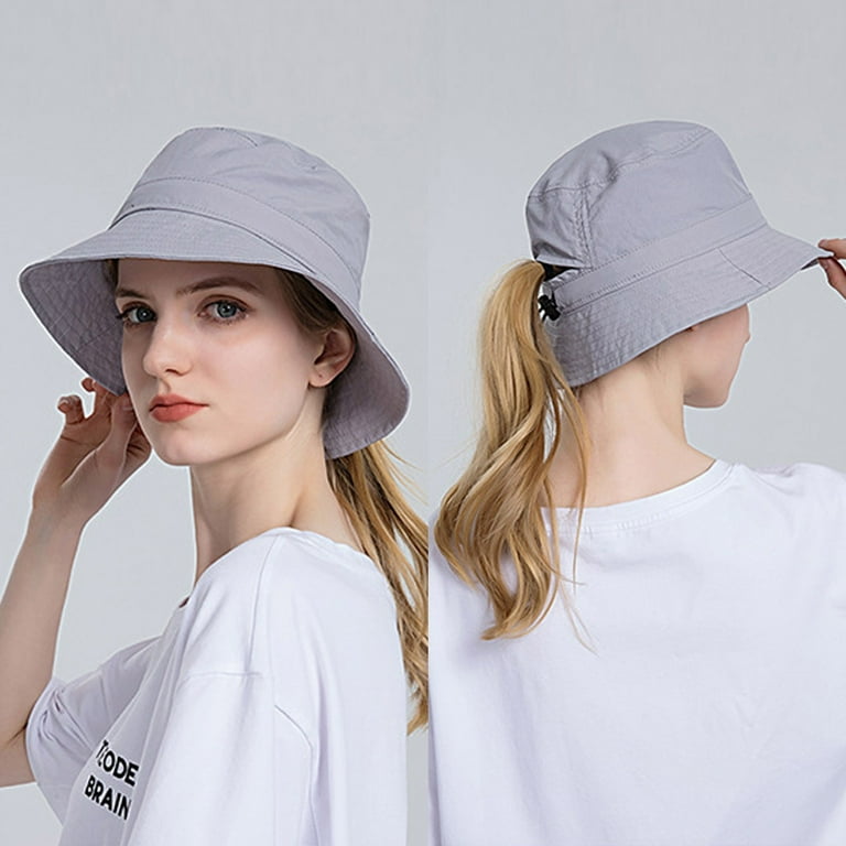 Women Sun Hat Wide Brim Protection Beach Hat Adjustable Bucket Hat Summer Hats  Bucket Hats Grey 