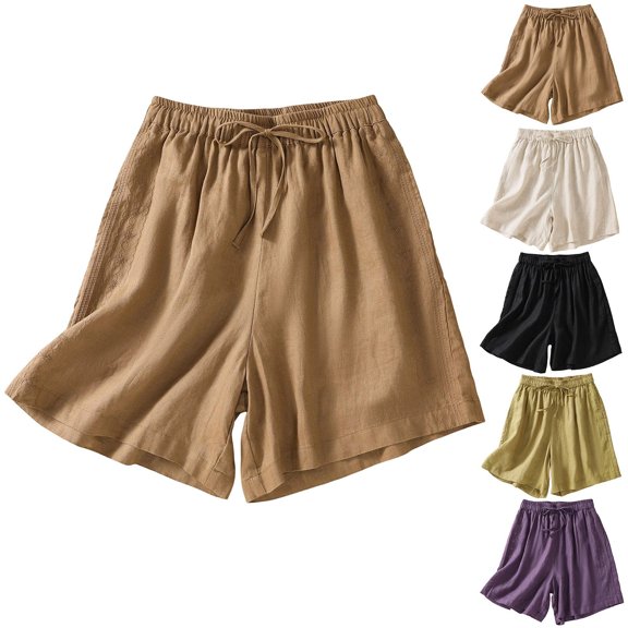 Trendfront Women's Plus Size Lightweight Wide Leg Bermuda Shorts High Waisted Elastic Waist Retro Casual Lounge Bottoms
