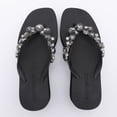 thumbnail image 6 of Trendin Mode Women's Rhinestone Wedge Flip Flops - High Platform Comfort Thong Sandals with Iridescent Crystals, 6 of 7