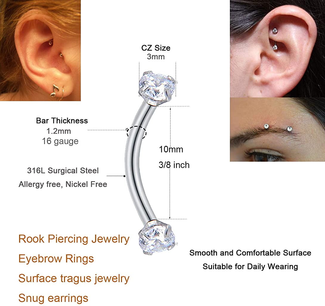 Jewelry | Cz Paved Cross Top 316l Surgical Steel Eyebrow Rings Curved  Barbells | Poshmark