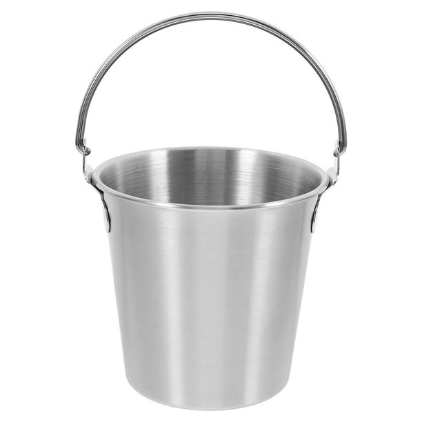 EeaseMX Cubo de acero inoxidable para papas fritas, refrigerios, pollo frito, contenedor para servir comida, enfriador de hielo portátil con asa para vino y cerveza (tamaño pequeño, plateado)