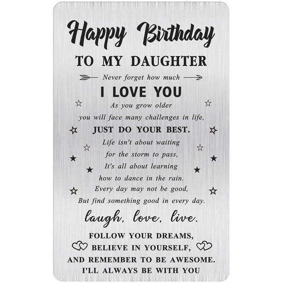 Daughter Gifts from Mom Dad - To My Daughter Stainless Steel Wallet Card - Inspirational Daughters Keepsake, Birthday Graduation Gift Idea