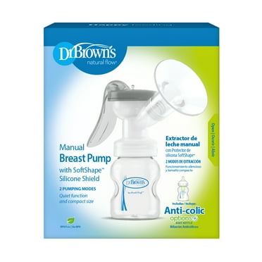 Dr. Brown's Manual Breast Pump with Soft Shape 100% Silicone Shield, (25mm flange) with 5 oz Bottle