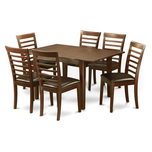 East West Furniture  7 Piece Kitchen Table Set- a Rectangle Dining Table and 6 Dining Chairs, Mahogany (Seat Options) MILA7-MAH-LC