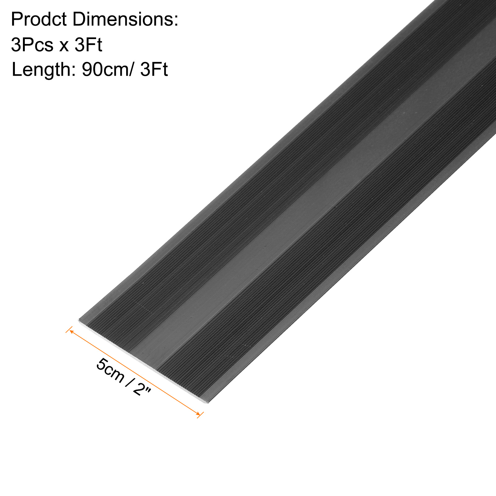 Unique Bargains Aluminum Molding Transition Strip for Laminate Flooring 2"x3 Ft Black