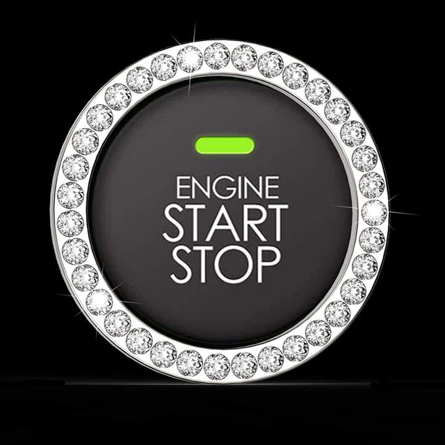 Silver Bling Crystal Rhinestone Car Engine Ignition Button Ring, Emblem Sticker, Girly Car Interior Accessory Decoration for Push to Start Button Cover, AC Control Knob,Car Shift Cover