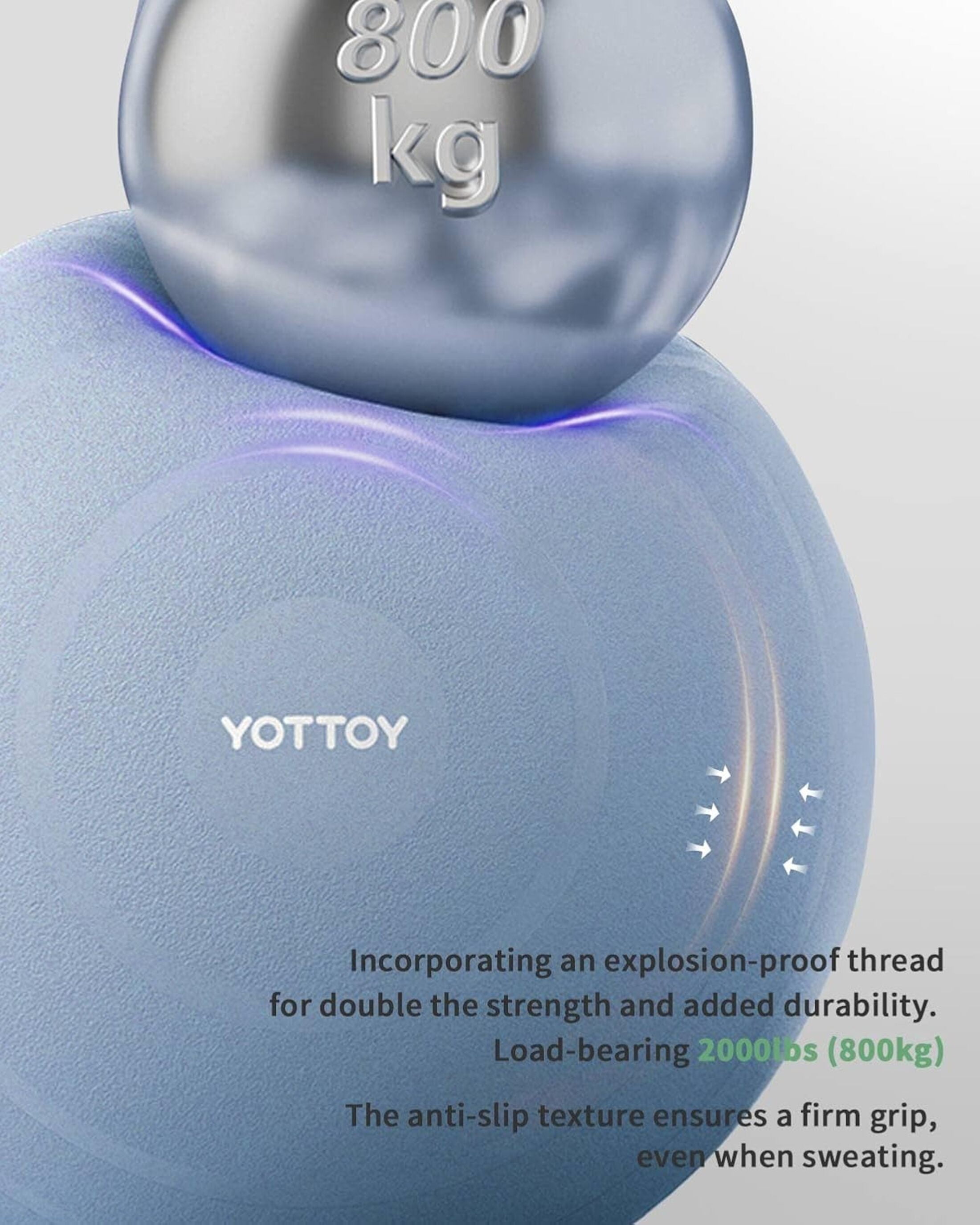 YOTTOY Anti-Burst Exercise Ball, 75 cm — Blue, Extra Thick for Yoga & Physical Therapy