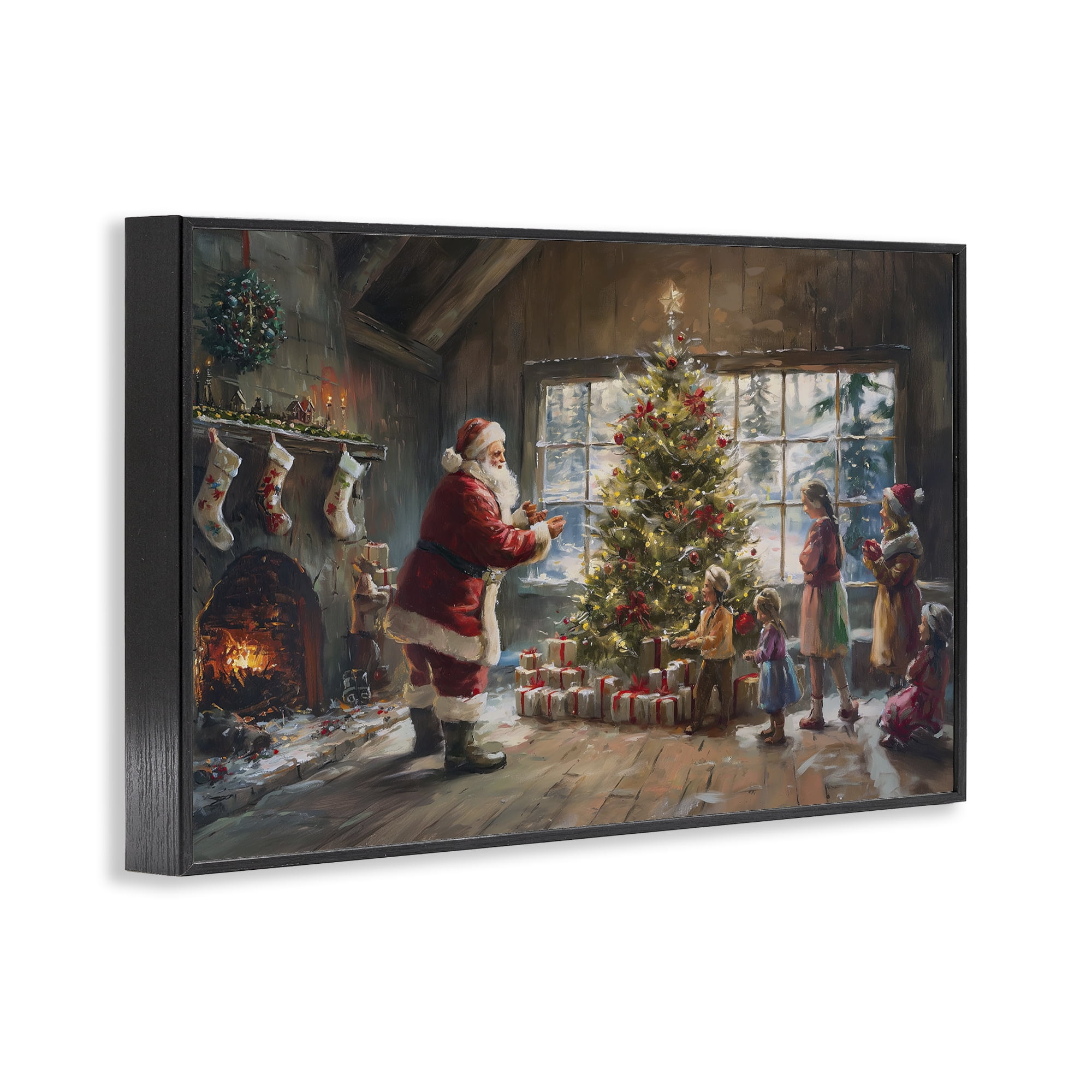 Stupell Industries Christmas Morning Family Holiday Painting Black Framed Art Prints Wall Art, 24 x 16