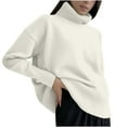 thumbnail image 2 of Womens High O-Neck Sweater Solid Color Loose-Fit Knit Pullover Winter Casual Long Sleeve Tops, 2 of 6