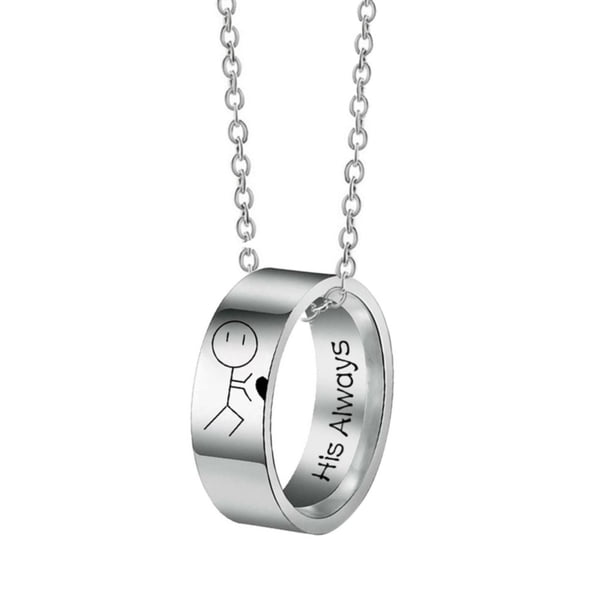 Anillo de acero inoxidable collar de él siempre ella para siempre collar de pareja abstracto de dibujos animados