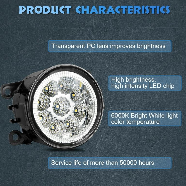 LED Fog Light Kit For 2009-2014 Nissan Murano - Pair, 55W 6000K White, H11, Plug & Play, Black Housing