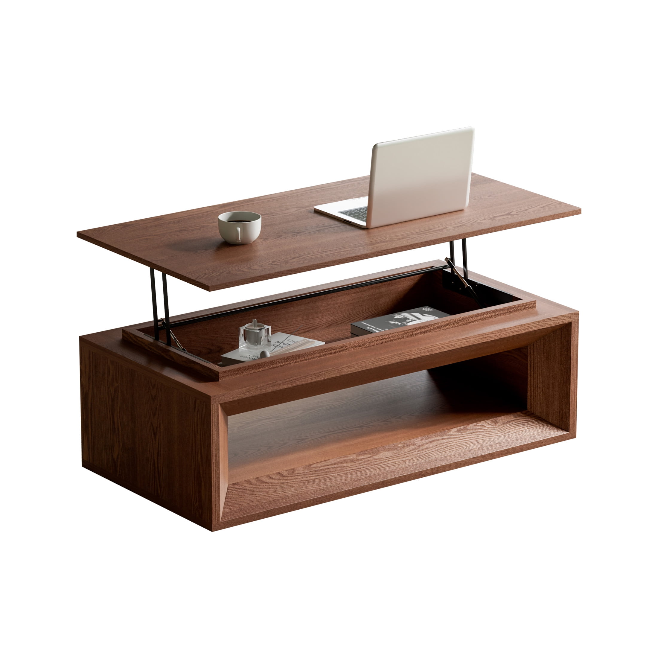Noble House Fraser 43.3" Modern Lift-Top Coffee Table with Hidden Storage, Adjustable Height for Living Room, Walnut