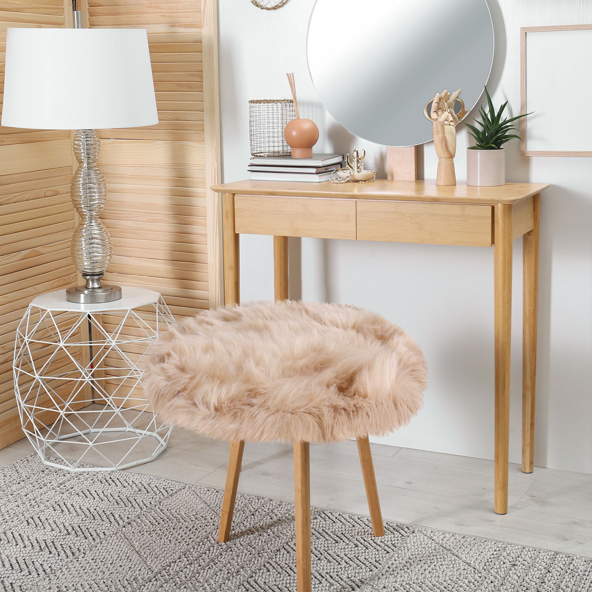 Unique Bargains Artificial Animal Wool Soft Faux Fur Sheepskin Plush Area Rug Khaki 2x2 Feet Round