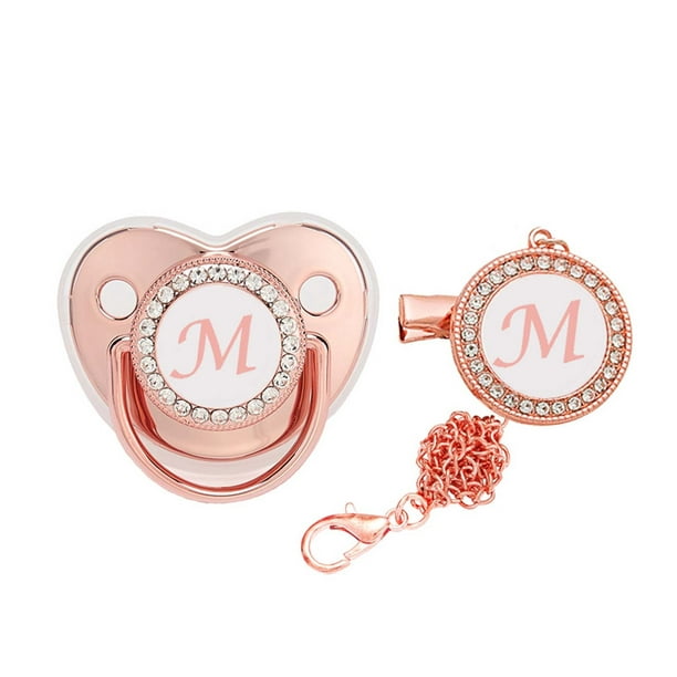 Fiudx Chupete con Brillo, Clip Personalizable con Inicial de Letra, Tetina con Brillantes Diamantes de Imitación, Ideal para Bautizos, Bodas y Fiestas, Regalo Único para Bebés Especiales. Requiere Su