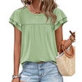thumbnail image 2 of Short Sleeved Women's Round Neck Ruffle Sleeve Eyelet Summer Casual Tunic Tops, 2 of 5