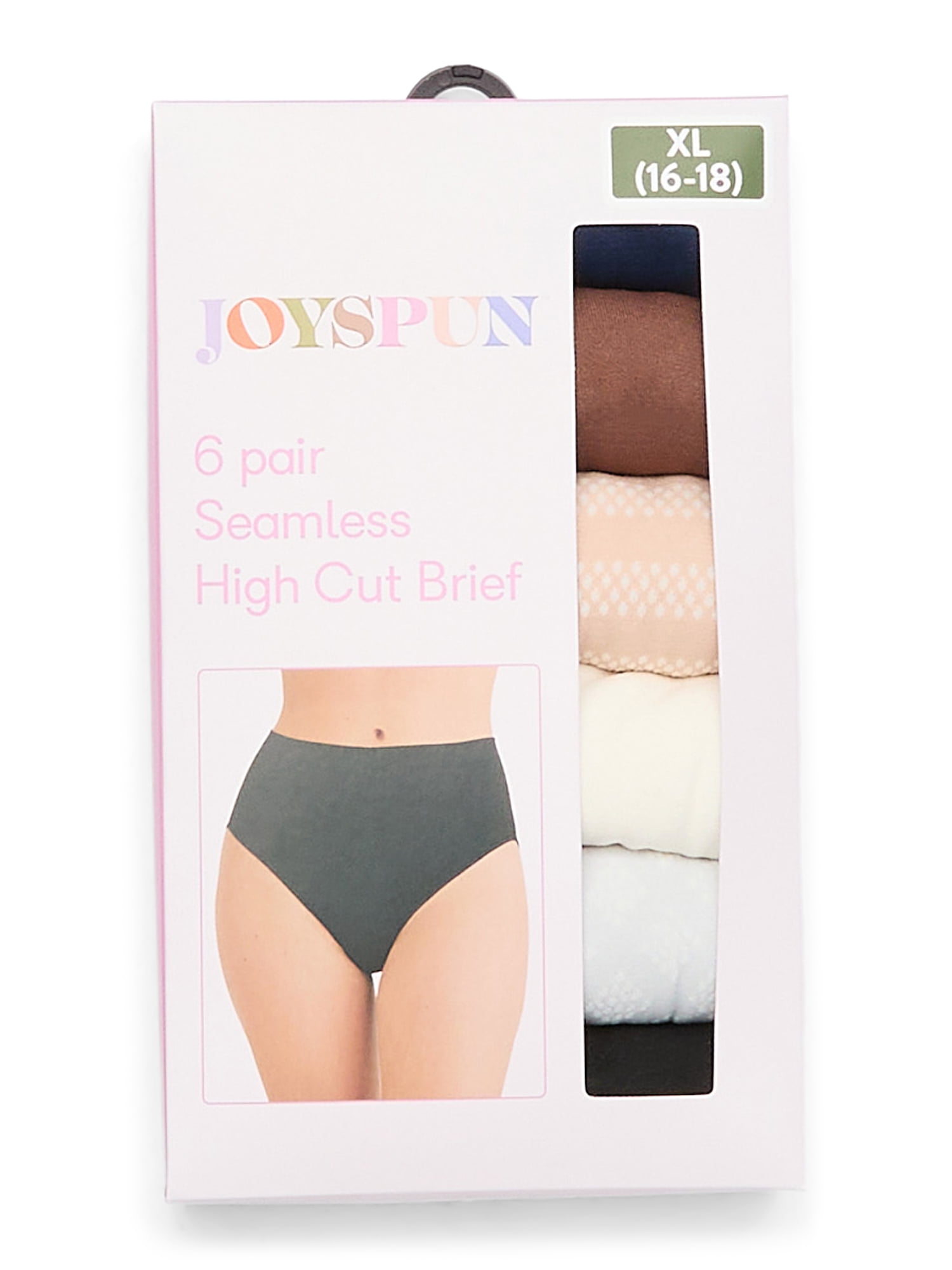 Joyspun Women's Seamless High Cut Panties, 6-Pack, Sizes XS-XXXL