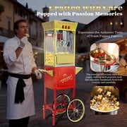 Chicdaze Popcorn Machine with 12 oz Kettle, Makes up to 48 Cups, Vintage-Style Popper with Cart on Wheels for Home