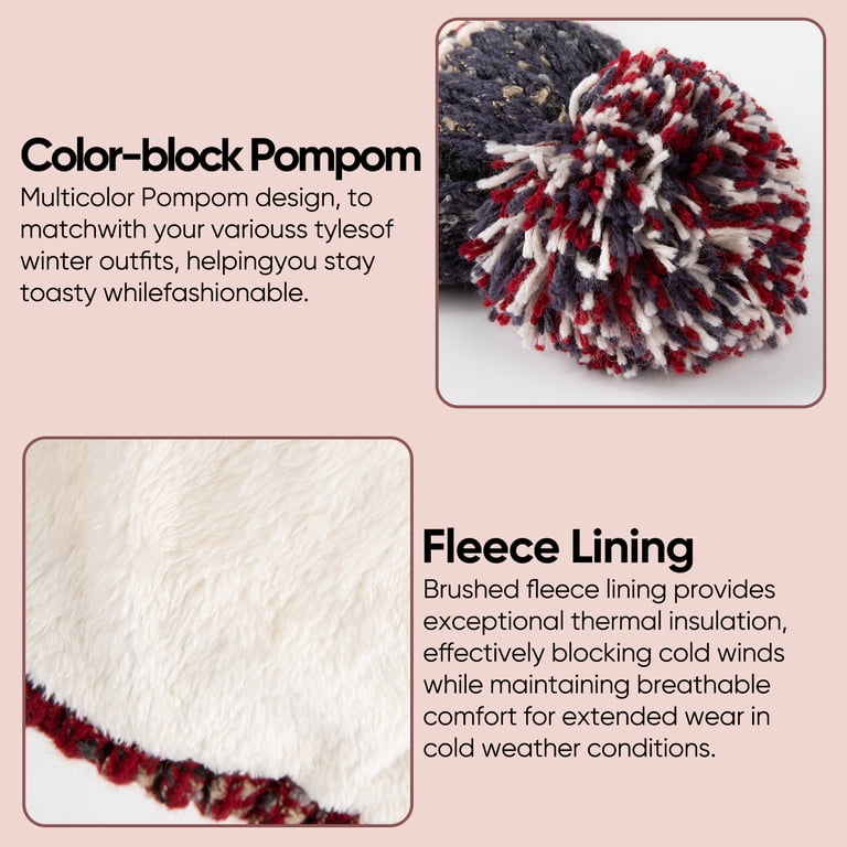 Women's Knit Beanie with Fleece Lining and Pom Pom photo 6