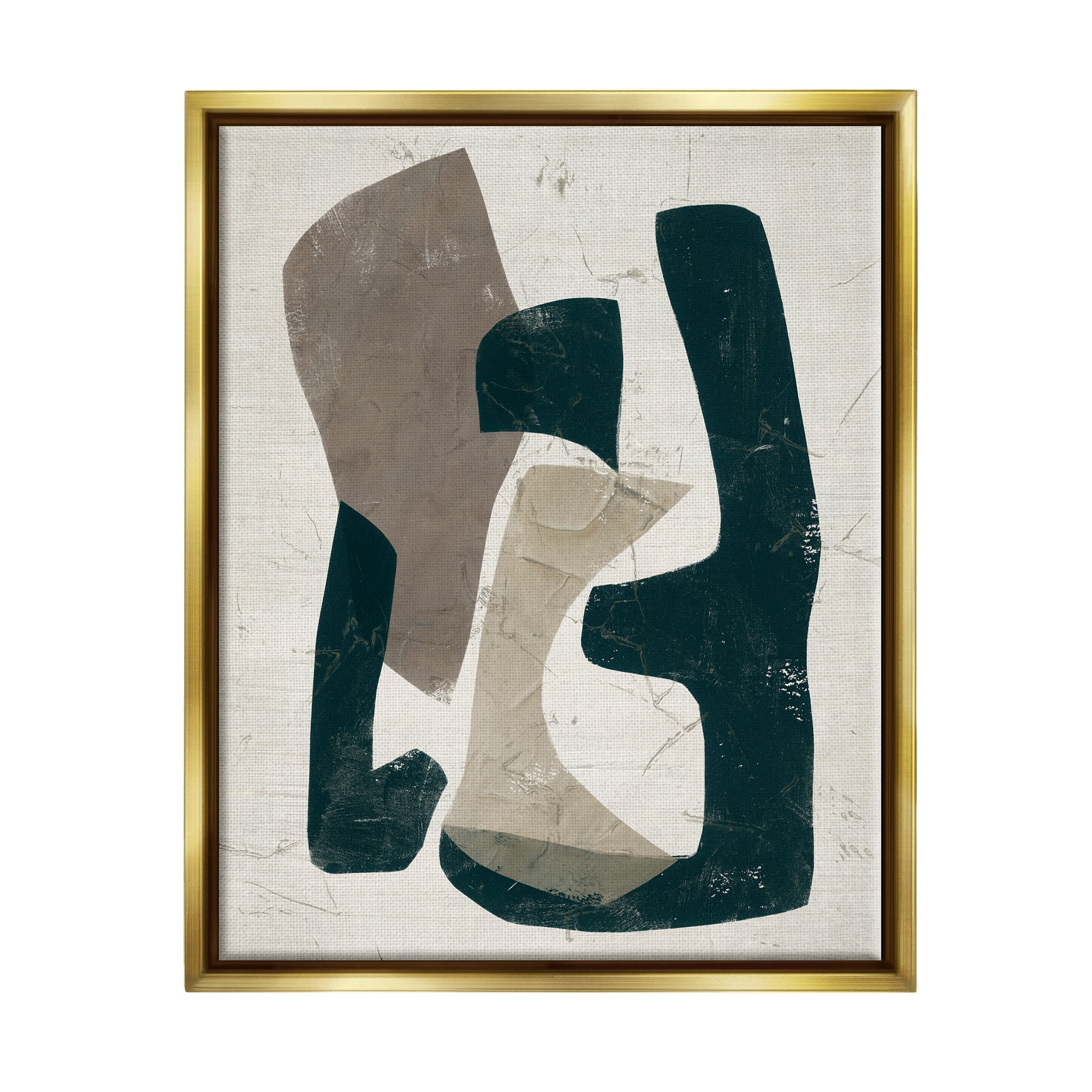 Stupell Industries Weathered Abstract Shapes Modern Geometric Neutral Tones Painting Metallic Gold Floating Framed Canvas Print Wall Art, Design by June Erica Vess