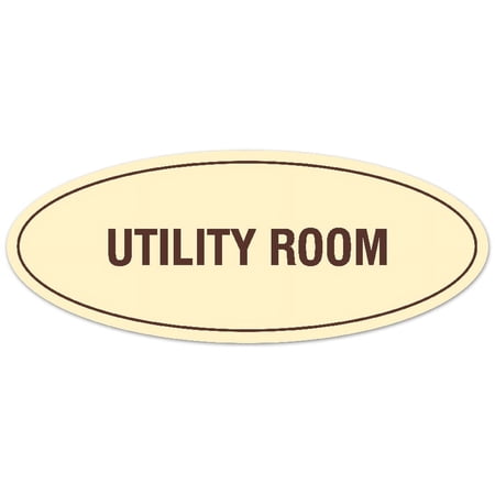 Signs ByLITA Oval Utility Room Sign - Laser-Engraved Lettering | Durable ABS Plastic | Vibrant Colors | Powerful Foam Tape (Ivory/Dark Brown) - Small