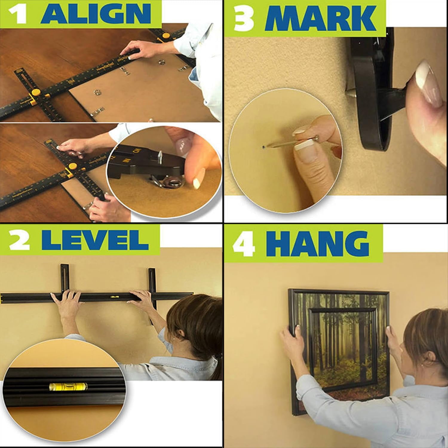 Hang It Perfect Picture Hanging Tool -36 Inch Leveling Tool for Frames,More Includes Claw Drywall Picture Hanger ,Thick It Framing Tools,Creative Art Hanging Kit for Wall Decor