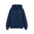 thumbnail image 3 of GobdXE Solid Cotton Blend Girls Zip Up Hoodie Long Sleeve Dual Patch Pocket Loose Casual Children Jacket Sweatshirt,2-3 Years(Dark Blue), 3 of 4