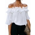thumbnail image 2 of Women's Off Shoulder Ruffle Trendy Short Sleeve Blouse Casual Outfits Layered Tops White XXL, 2 of 6