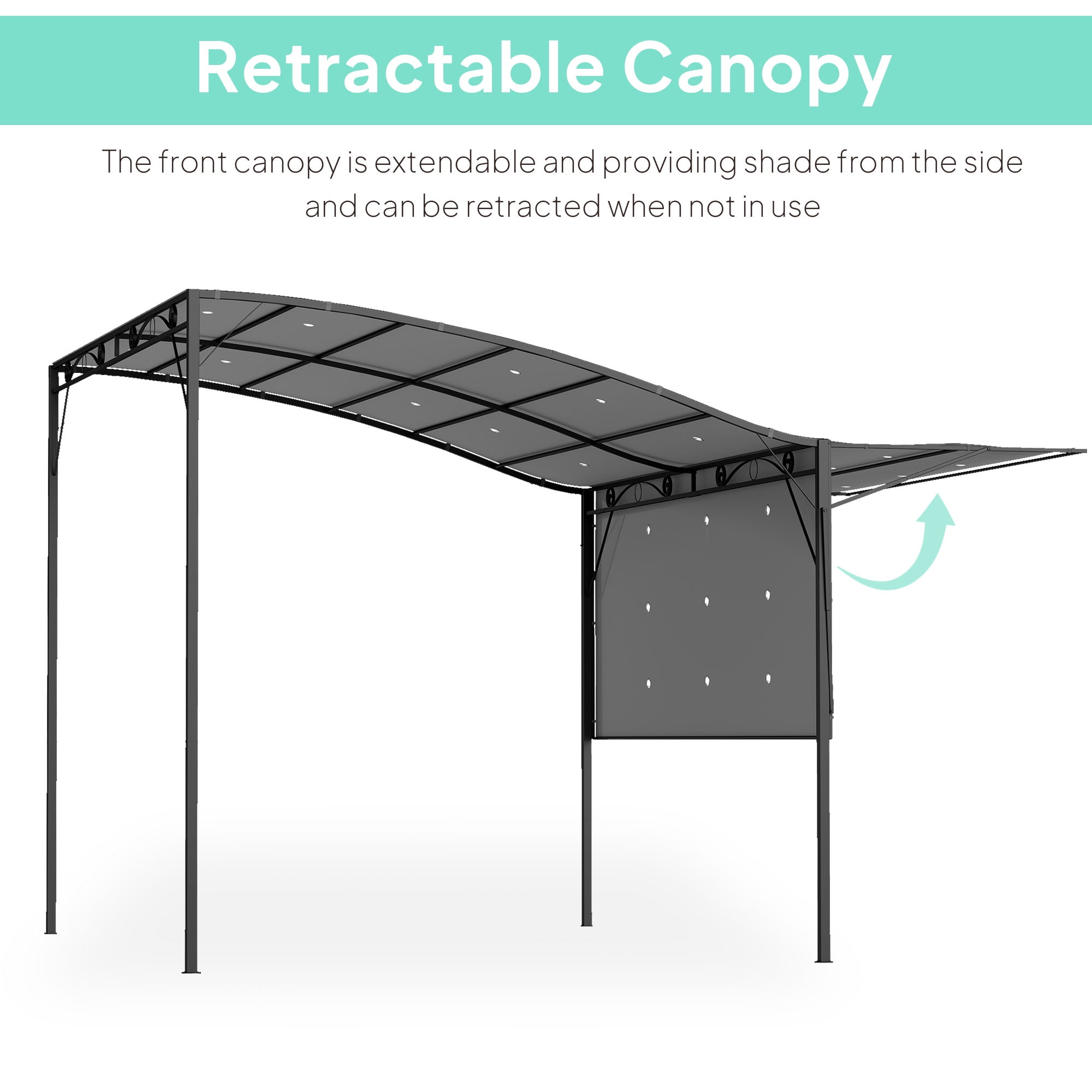 Outsunny 10' x 8' Outdoor Pergola and Patio Gazebo, Extendable Side Awning, Sun Shade Shelter for Garden, Camper, Deck, Doors and Windows, Dark Gray