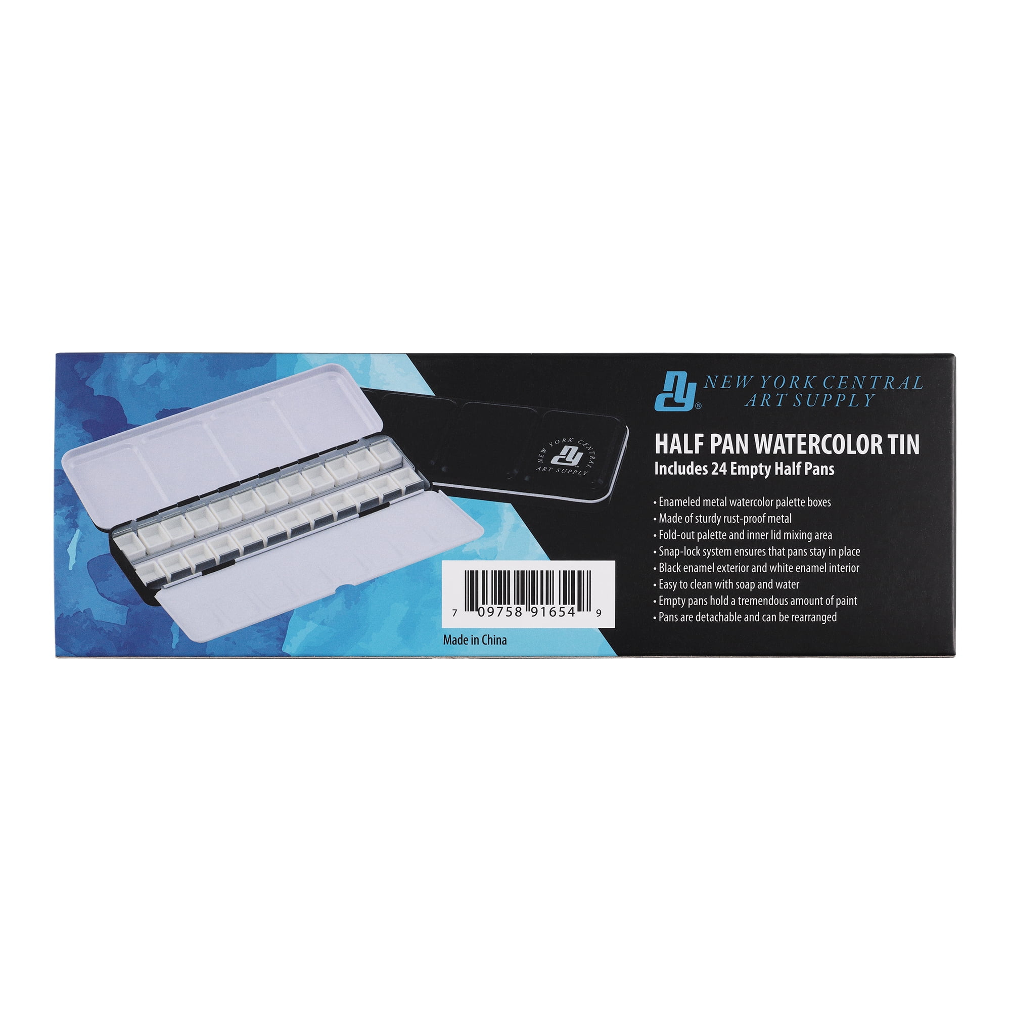 New York Central Watercolor Palettes - Empty Half Pan Boxes and Palette for Artists, Watercolor Painting, Students, Color Theory, & More! - 24 Half Pans