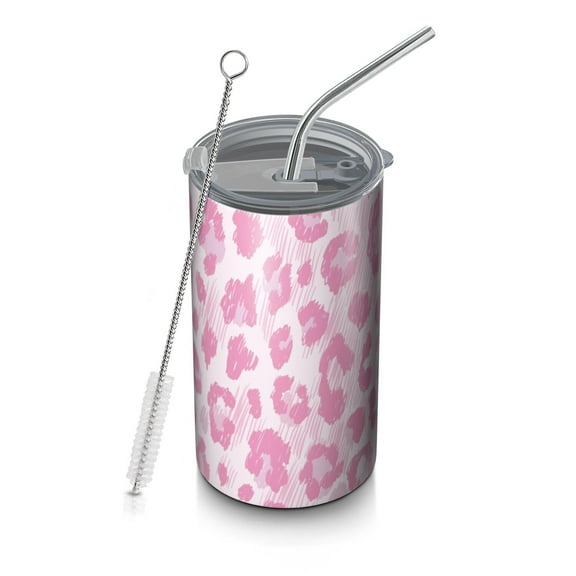 20oz Coffee Tumblers Pink and Pink Of Leopard Print Stainless Steel Vacuum Insulated Travel Tumbler Coffee Cups Mug with Lid and Straw with Cleaning Brush for Cold & Hot Drinks
