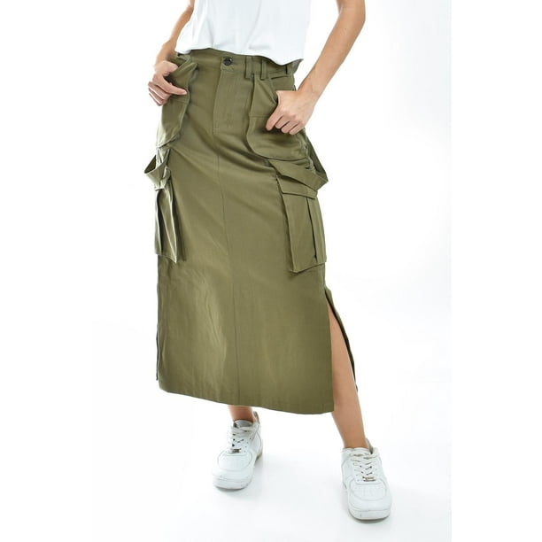 Falda midi estilo cargo Roman Fashion/Juvenil, 0155 (Verde militar) verde oscuro M