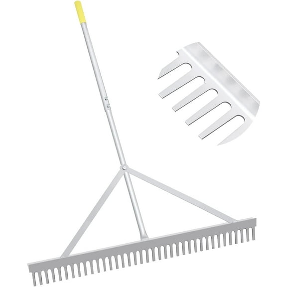 36'' Landscape Rake Aluminum Rake with 69'' Lightweight Handle for Lawn Lake Beach