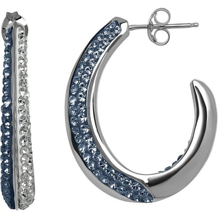 Luminesse Swarovski Element Sterling Silver Blue and White Hoop Earrings