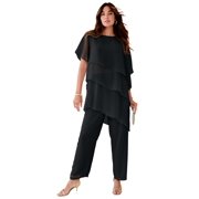 Roaman's Women's Plus Size Plus-Size 2 Piece Tierred Ruffle Top And Pant Set