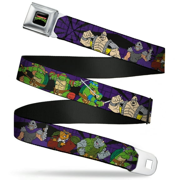 Nickelodeon Belt, Seatbelt Buckle Belt, Ninja Turtles Group Villain Poses Purple, Youth 22 to 32 Inches