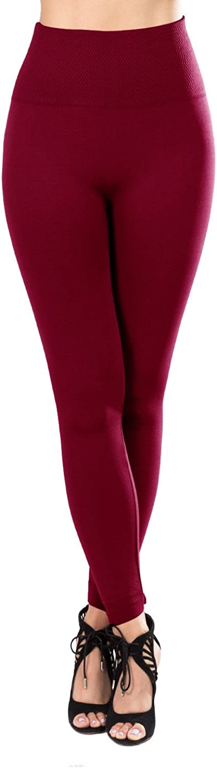 Satina Fleece Lined Leggings High Waist Compression Slimming Warm Opaque Tights (One Size, Burgundy) - image 4 of 6