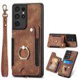 thumbnail image 1 of Allytech Galaxy S21 Ultra Case Wallet, RFID Blocking Multiple Cards Slots Ring Holder Stand Shockproof Protective Hand Wrist Wallet Case Cover for Samsung Galaxy S21 Ultra - Brown, 1 of 13
