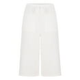 thumbnail image 4 of MIUOWANP Women's Cropped Pants for Summer Solid Mid Rise Split Wide Leg Pants Size M(6)White, 4 of 6