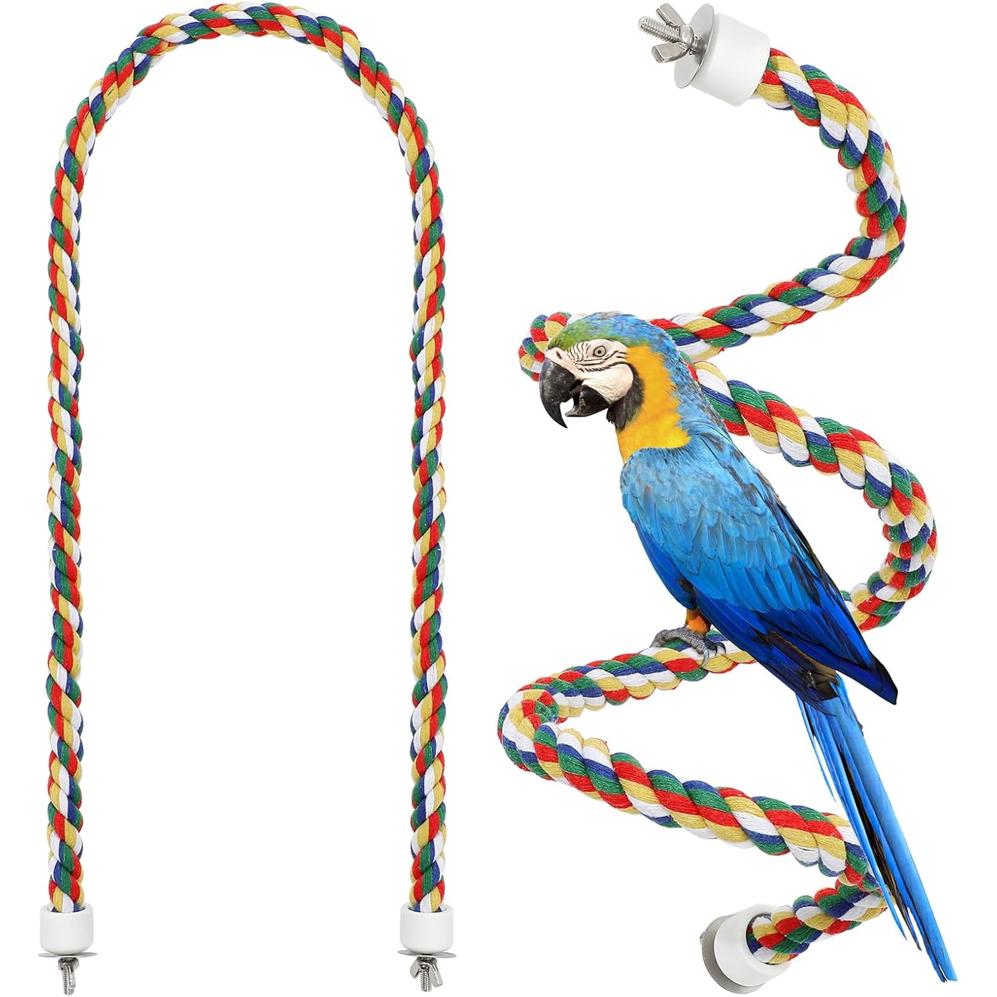 General Bird Rope Perch Swing & Climbing Toy - 40-Inch Extra Long Soft Spiral Colorful Cotton Rope for Parrots Cockatiels Parakeets Budgie Cage Accessories