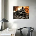 thumbnail image 3 of JRXY  Vintage Black and Orange Steam Train Locomotive Canvas Wall Art Train Wall Decor Car Pictures for Home Decoration Gift Stretched and Framed Ready to Hang  20x16in, 3 of 4