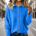 thumbnail image 2 of Women's Fashion Casual Solid-Colour Long-Sleeved Button-Front Knitted Collared Cardigan for Outerwear and Casual Everyday Use,Blue,2XL, 2 of 7