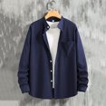 thumbnail image 2 of Mens Shirts Spring Summer Breathable Long Sleeve Button Down Band Collar Work Shirts Beach Shirt, 2 of 8