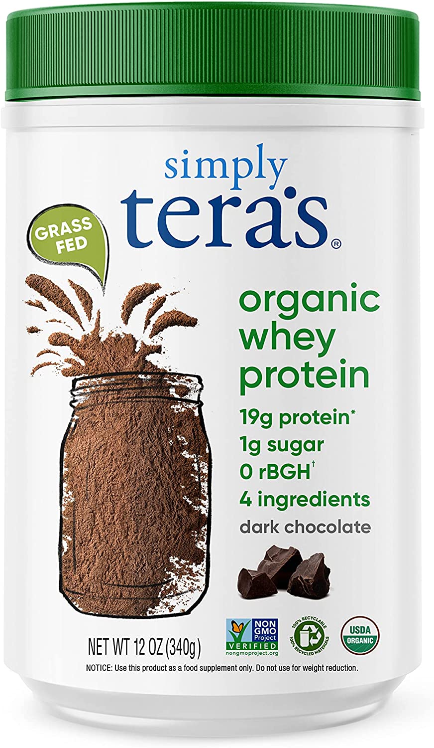 Simply tera's Organic whey Protein Powder, Dark Chocolate Flavor