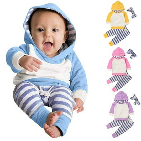 

Newborn Toddler Baby Boys Girls Striped Hoodies Sweatshirts Tops Pants Kids Outfits Winter Clothes Set