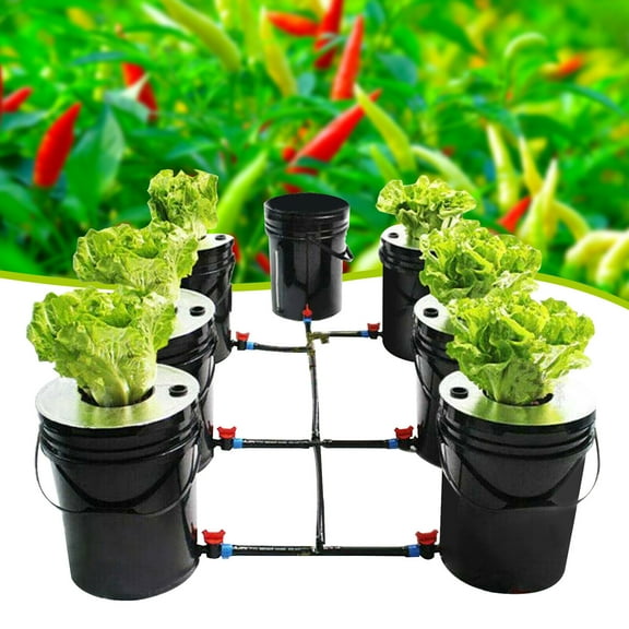 Hydroponics Grow System Kit 5 Gallon 7 Buckets Recirculating Deep Water Culture For Garden, Greenhouse