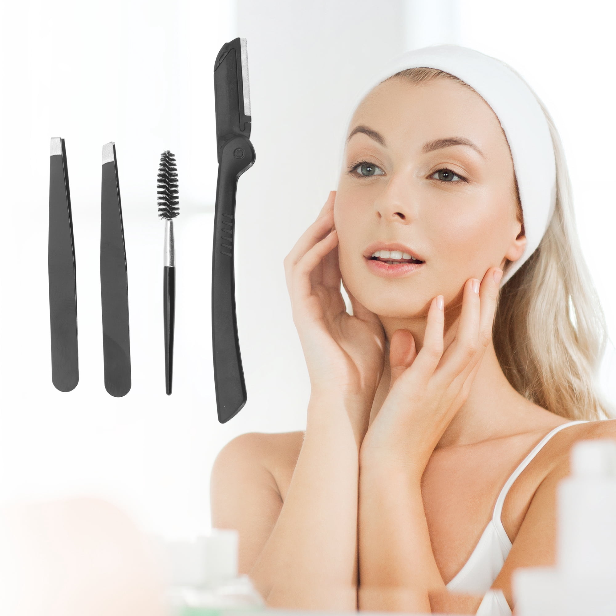 Unique Bargains Durable Potable Eyebrow Tweezer Kit for Bathroom Travel Black 1 Set